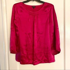 NWT Silk Gorgeous TALBOTS Raspberry Pink Ruched Blouse Top Shirt 10 3/4 Sleeve